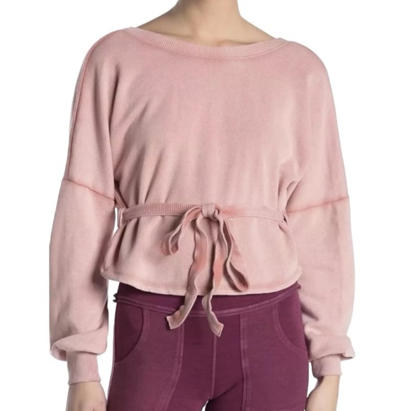 Free People Movement Charlotte Wrap Top Terry Sweatshirt In Mauve Pink Size S - Picture 1 of 12